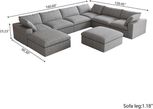 160" Cloud Sectional Couch, Overzised Down Filled Couch, 8 Seater Convertible - Image 2