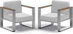 2 Pieces Outdoor Aluminum Armchair, Modern Patio Patio Furniture by ComfCove