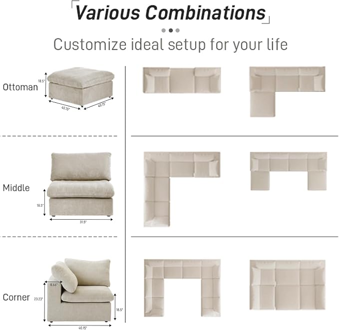 Cloud Couch Modular Sectional Sofa, 160.6" Down Filled Couch - Image 8
