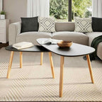 Coffee Table Set of 2 Black Solid Pine Wood Legs - Image 3