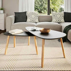 2 Coffee Tables Modern Coffee Table & Center Table Black MDF Tabletop Solid - Image 3