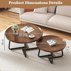 Round Nesting Coffee Table Set of 2, Mid Century Modern, Center - Image 2