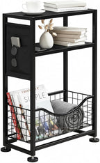 Skinny Side Table with Storage, 3 Tier Slim Side Tables by Zexvida