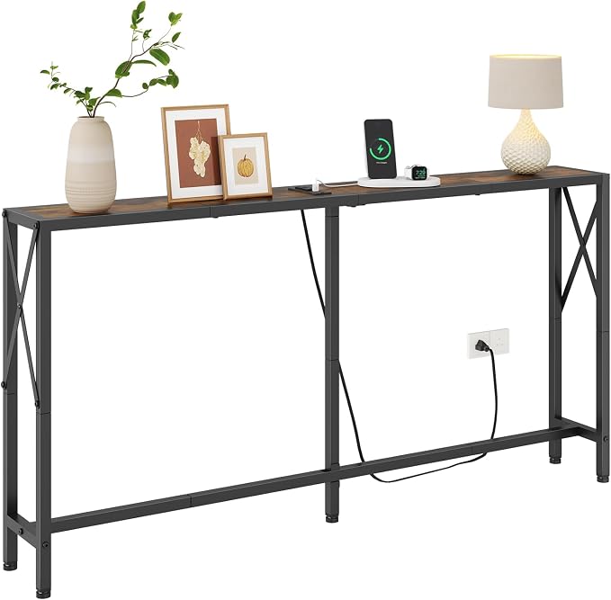 Gewudraw Console Table with Oulets and USB Ports, 55.1" Sofa Table Behind Couch by Gewudraw