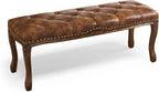 Cozyman Bedroom Bench, French Vintage Tufted Leather Bench, 45.2" Carving by COZYMAN