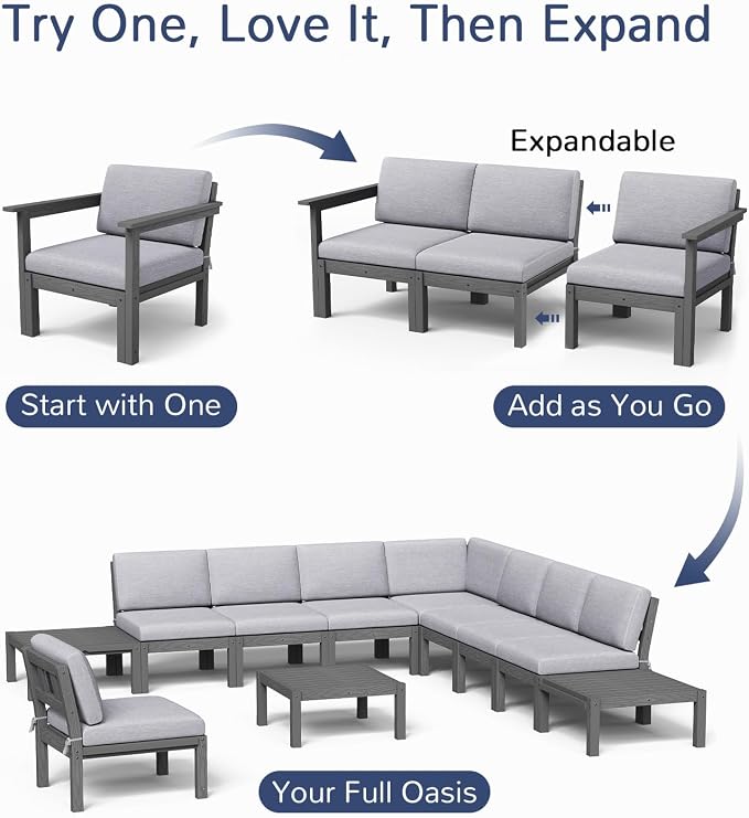 Stoog 6-Piece Modular Outdoor Sectional Sofa Set, All-Weather Patio Furniture - Image 4