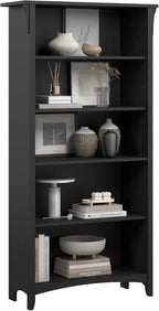 Bush Home Salinas 5 Shelf Bookcase in Vintage Black, Tall Bookshelf, Large Book by BushHome