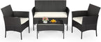 FDW | 4-Piece Patio Furniture Set | Black | Outdoor Wicker Furniture by FDW