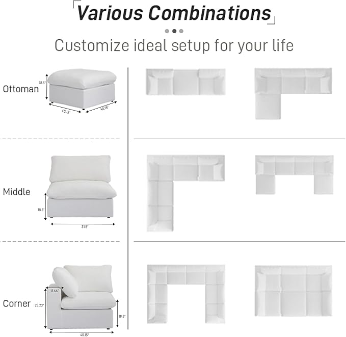 Cloud Modular Sectional Sofa Couch, U Shaped Couch 5 Seater - Image 7