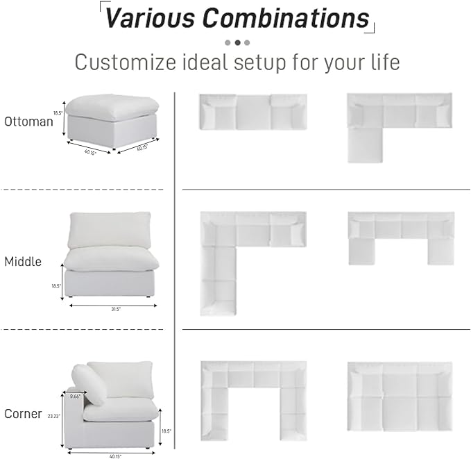 Cloud Modular Sectional Sofa Couch, 80.3" Convertible Couches Loveseat - Image 7