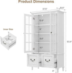 QUW 63" Tall Bookshelf with Glass Doors and Solid Wood Legs, Modern Book Shelf - Image 3