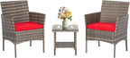 FDW 3 Piece Outdoor Furniture Set Patio Gray Wicker Chairs Furniture Bistro by FDW