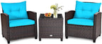 HAPPYGRILL 3 Pieces Patio Conversation Set, Outdoor Furniture Set PE Rattan by HAPPYGRILL