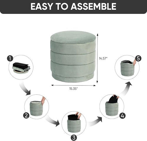 15" Upholstered Round Velvet Ottoman - Image 2