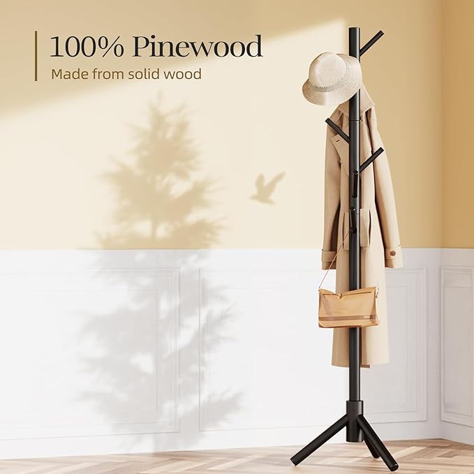 Pipishell Sturdy Wooden Coat Stand, 3 Adjustable Sizes Coat Tree - Image 4