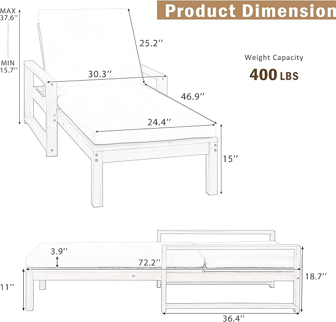 Outdoor Chaise Lounge Chair Set of 4, Patio Chaise Lounge Recliner - Image 2