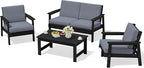 SERWALL 4 Piece HDPE Outdoor Furniture Set, All Weather Wood-Like Outdoor Sofa by SERWALL