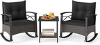 Tangkula 3 Piece Rattan Rocking Chair Set, Patio Rocker Bistro Set by TANGKULA