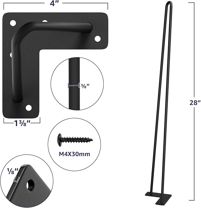 SMARTSTANDARD Hairpin Table Legs 30 Inch, 3/8" Solid Metal Legs - Image 3
