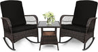 LEVELEVE 3 pcs Rocking Bistro Set Conversation Chairs PE Wicker Outdoor Rocking by Enjoyyourlife