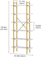 6 Tiers Bookshelf Organizer White Faux Marble Shelf, Modern Open Display - Image 2