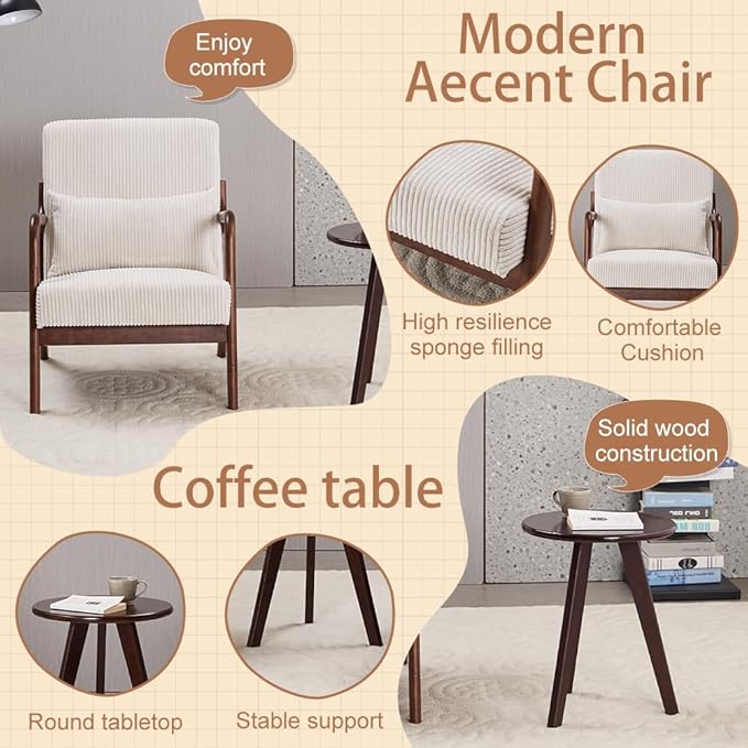 Mid-Century Modern Accent Chair & Coffee Table Set, Vintage Luxury 2-Piece - Image 4