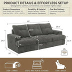 85" Corduroy 3 Seater Sofa in a Box, High-Density Foam Couch, No Assembly - Image 2