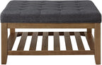 24KF Large Square Upholstered Tufted Linen Ottoman Coffee Table, Large Footrest - Image 3