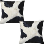 Western Cow Print Black and White Pillow Covers 20x20 Set of 2, Cowfur Print by Tebjh