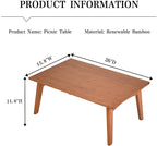 JIKUGO Bamboo Folding Coffee Table No Assembly Required Japanese Floor Table - Image 2