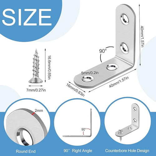16 Pcs L Bracket Stainless Steel Corner Brace Sets, 90 Degree Right Angle - Image 2