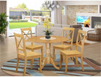 East West Furniture DLBO5-OAK-W 5 Piece Dining Set Includes a Round Dining Room - Image 2