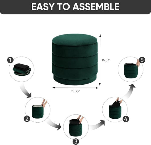 15" Upholstered Round Velvet Ottoman - Image 2