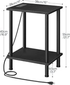 HOOBRO Side Table with Charging Station, Nightstand with 2-Layer Storage Shelves - Image 3