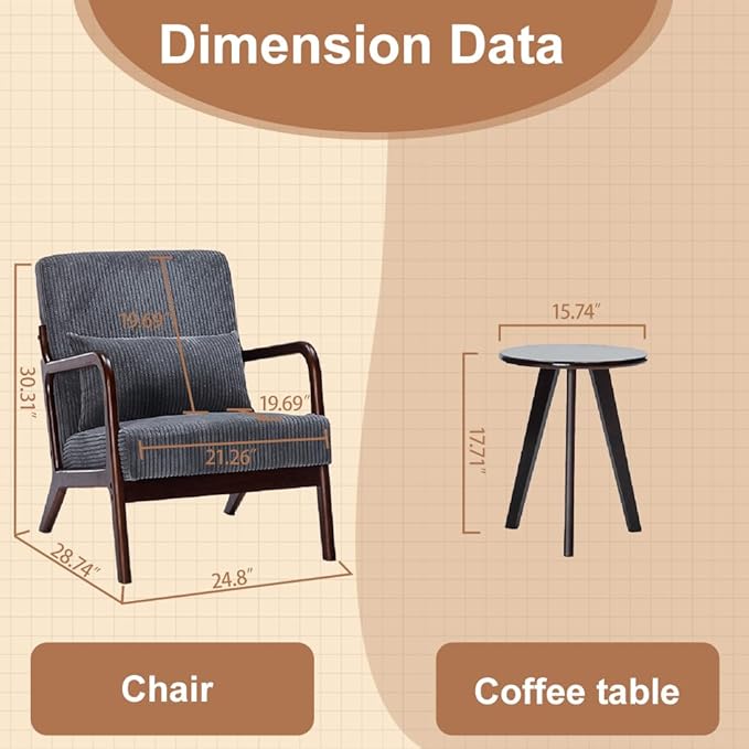 Havemies Mid-Century Modern Living Room Set, Accent Chair & Coffee Table in - Image 3