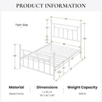 SHA CERLIN 14" Twin Size Metal Platform Bed Frame/Victorian Headboard and - Image 2