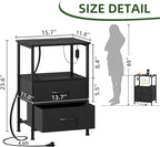 Somdot Black Nightstand with Charging Station and LED Light - Image 3