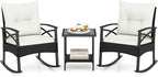 Tangkula 3 Pieces Outdoor Rocking Chairs Set, Rattan Heavy Duty Cushioned by TANGKULA