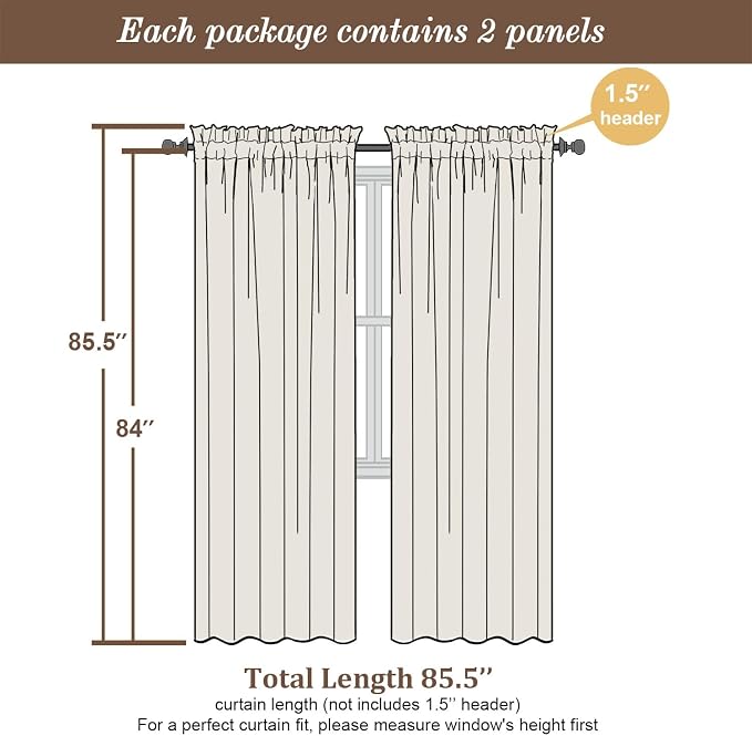 Chyhomenyc Charcoal Grey Semi Sheer Curtains 84 Inches Long 2 Panels Set - Image 5