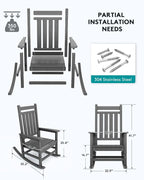 SERWALL Outdoor Rocking Chair Set of 2, HDPE Rocking Chairs - Image 3