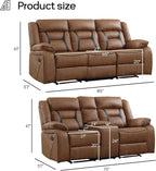 EBELLO Manual Recliner Sofa Set, Faux Leather Reclining Living Room Furniture - Image 2