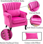 Mid Century Accent Chair Modern Tufted Wingback Armchair Club Chair Velvet - Image 7