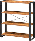 HCHQHS Bookshelf, 4-Tier Industrial Bookcase, Rustic Open Book Shelf, by HCHQHS