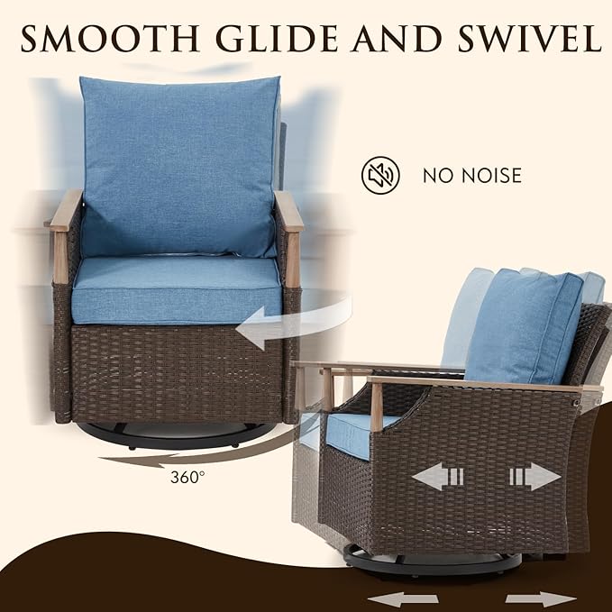 MELLCOM Patio Furniture Set of 3, Wicker Swivel Glider Chairs - Image 3