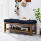 24KF Large Rectangular Upholstered Tufted Linen Fabric Ottoman Bench, Padded - Image 3