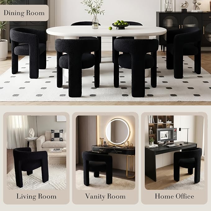 Modern Sherpa Dining Chairs Set of 5, Upholstered Barrel Chairs - Image 5