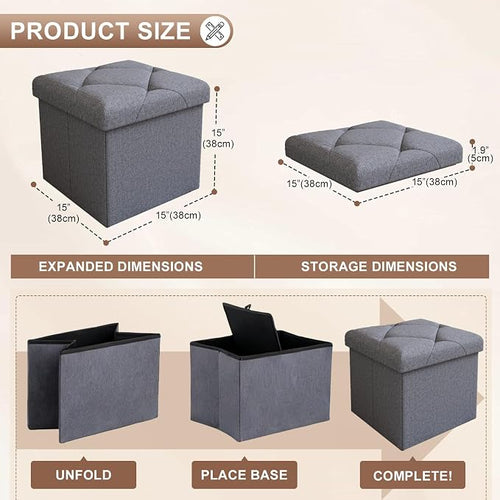 15'' W Storage Ottoman Bench, Folding Storage Bench Ottoman, - Image 2