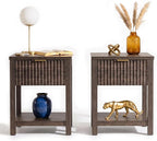 Fluted Night Stand with Golden Handle, Bedside Table with Storage Shelf by TROJMHome