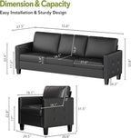 STHOUYN Black Faux Leather 3 Seater Sofa and Accent Chair Set of 2, Modern - Image 2