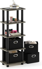 FURINNO Turn-N-Tube LACi 4-Bins System Rack, French Oak Grey/Black - Image 5